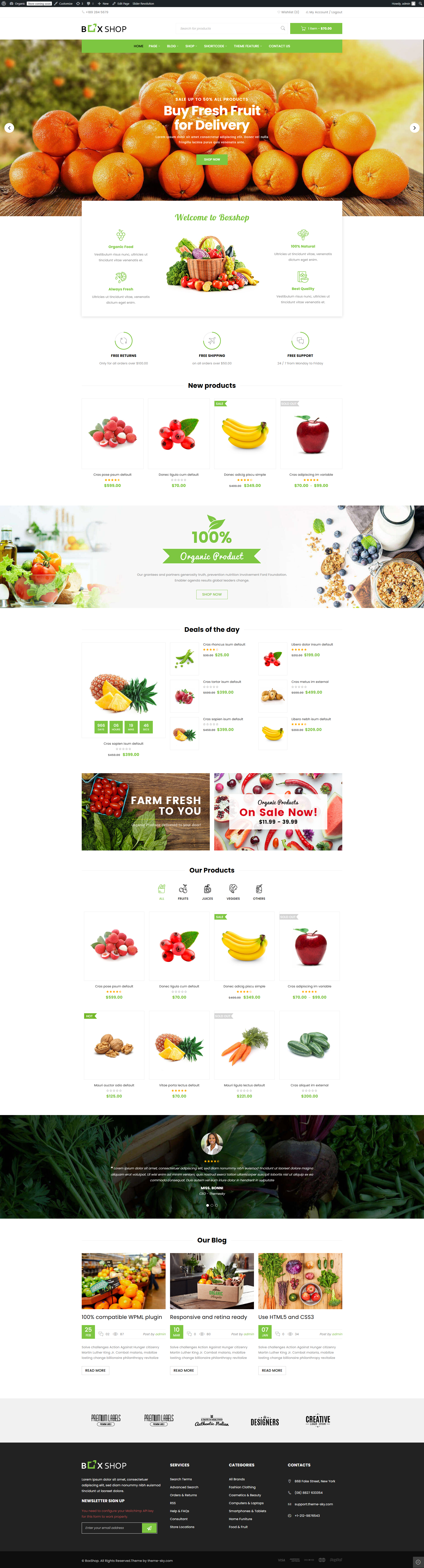 Organic BoxShop theme for wordpress woocommerce estore